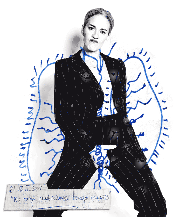 fotografía de Elena Lombao con ilustración hecha por ella